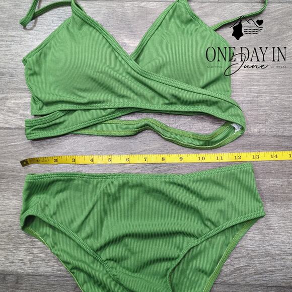 CharmLeaks Girl's Cross Front Ribbed Bikini Swimsuit Size 15-16 - Picture 2 of 4